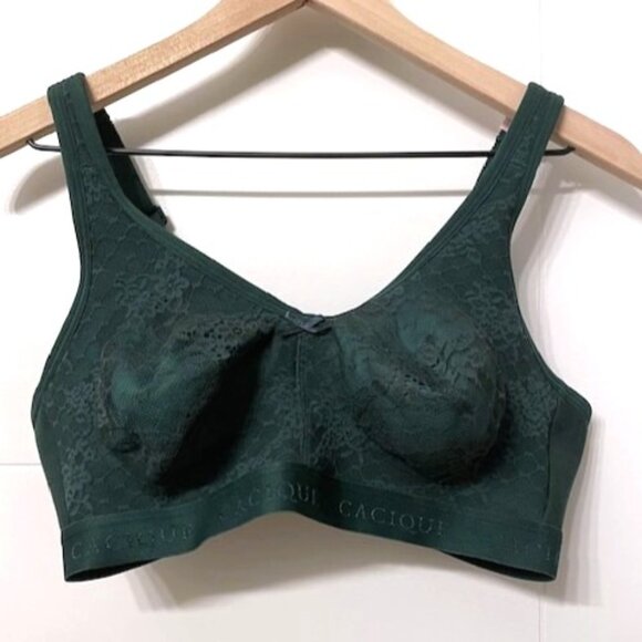 NWOT Cacique Lace Overlay Unlined Full Coverage No-Wire Bra Green 36DD - Picture 1 of 13
